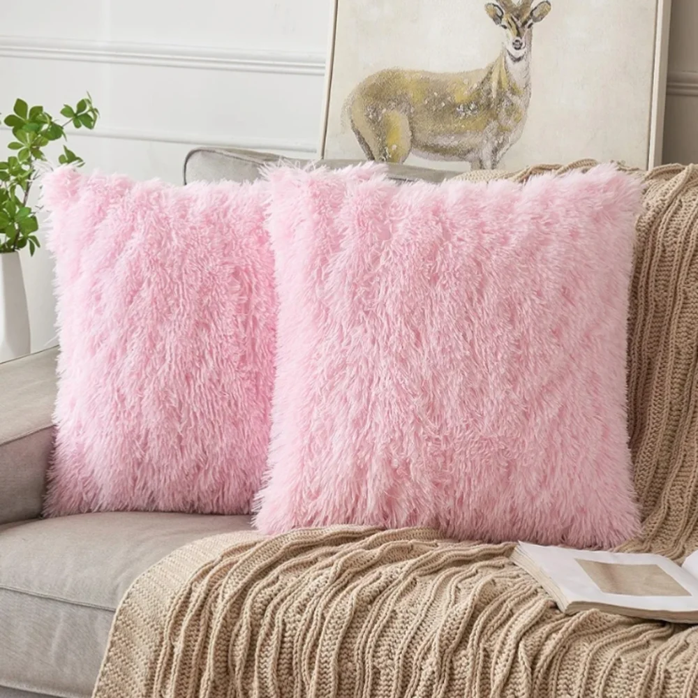 Fluffy Pink Throw Pillow Covers
